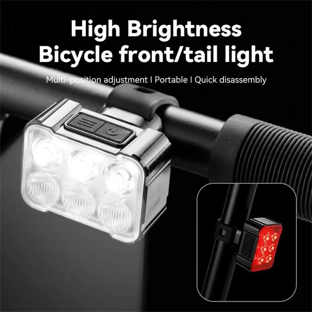 자전거 전면 후면 LED 라이트 세트, USB 충전 사이클링 헤드라이트 미등, 6/24 램프 비드, 방수 알루미늄 합금 자전거 램프